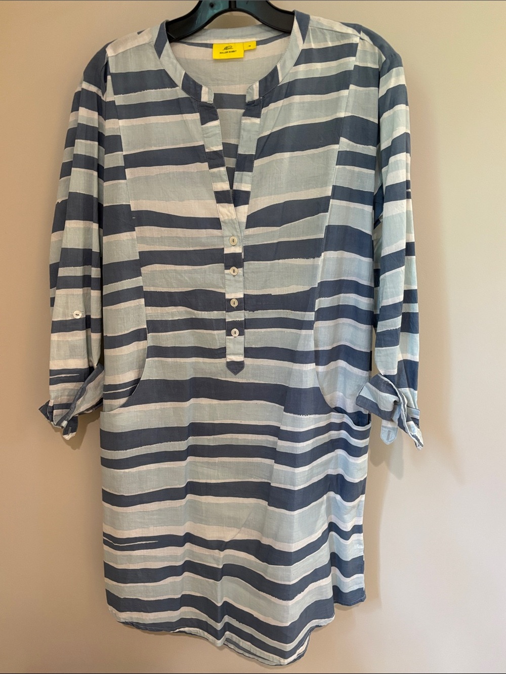 Roller Rabbit Blue and White Long-Sleeve Tunic Dress; size M
